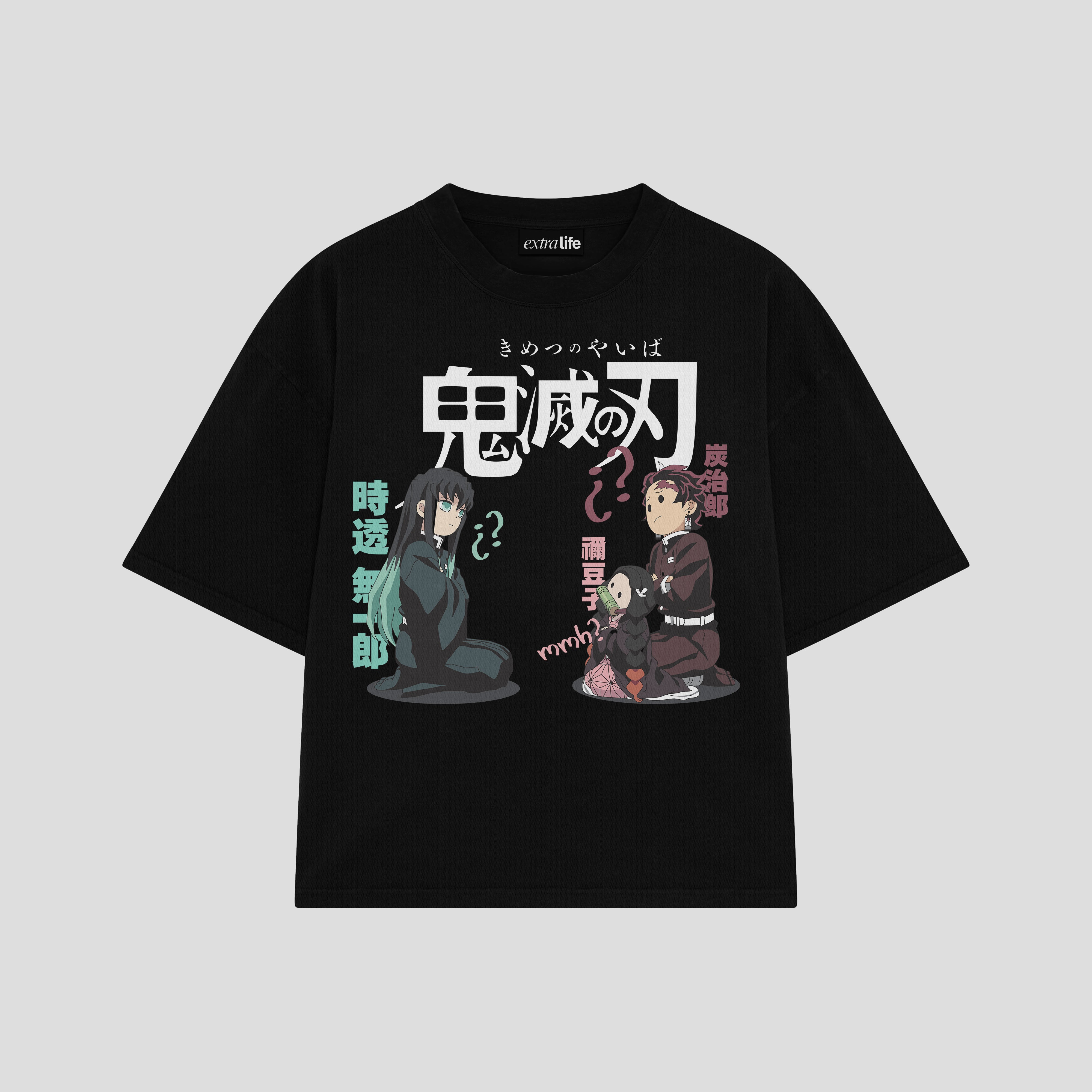Playera streetwear premium de anime y gaming ExtraLife MX, corte boxy oversized drop shoulder heavyweight en color Deep Black y Off-White, moda urbana mexicana de culto.