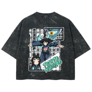 Playera streetwear premium de anime y gaming ExtraLife MX, corte boxy deluxe mineral wash heavyweight en color Acid Wash, moda urbana mexicana de culto.