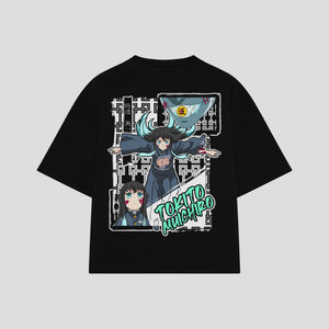Playera streetwear premium de anime y gaming ExtraLife MX, corte boxy oversized drop shoulder heavyweight en color Deep Black y Off-White, moda urbana mexicana de culto.