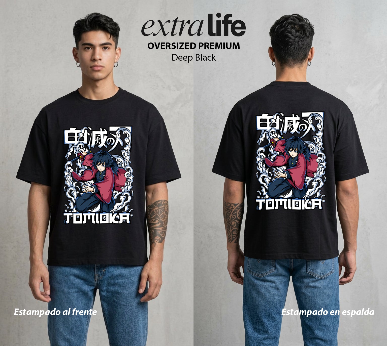 Cazadores de la Noche | Demon Slayer Tomioka #01247 - Playera Oversized Premium | Deep Black - Foto en modelo