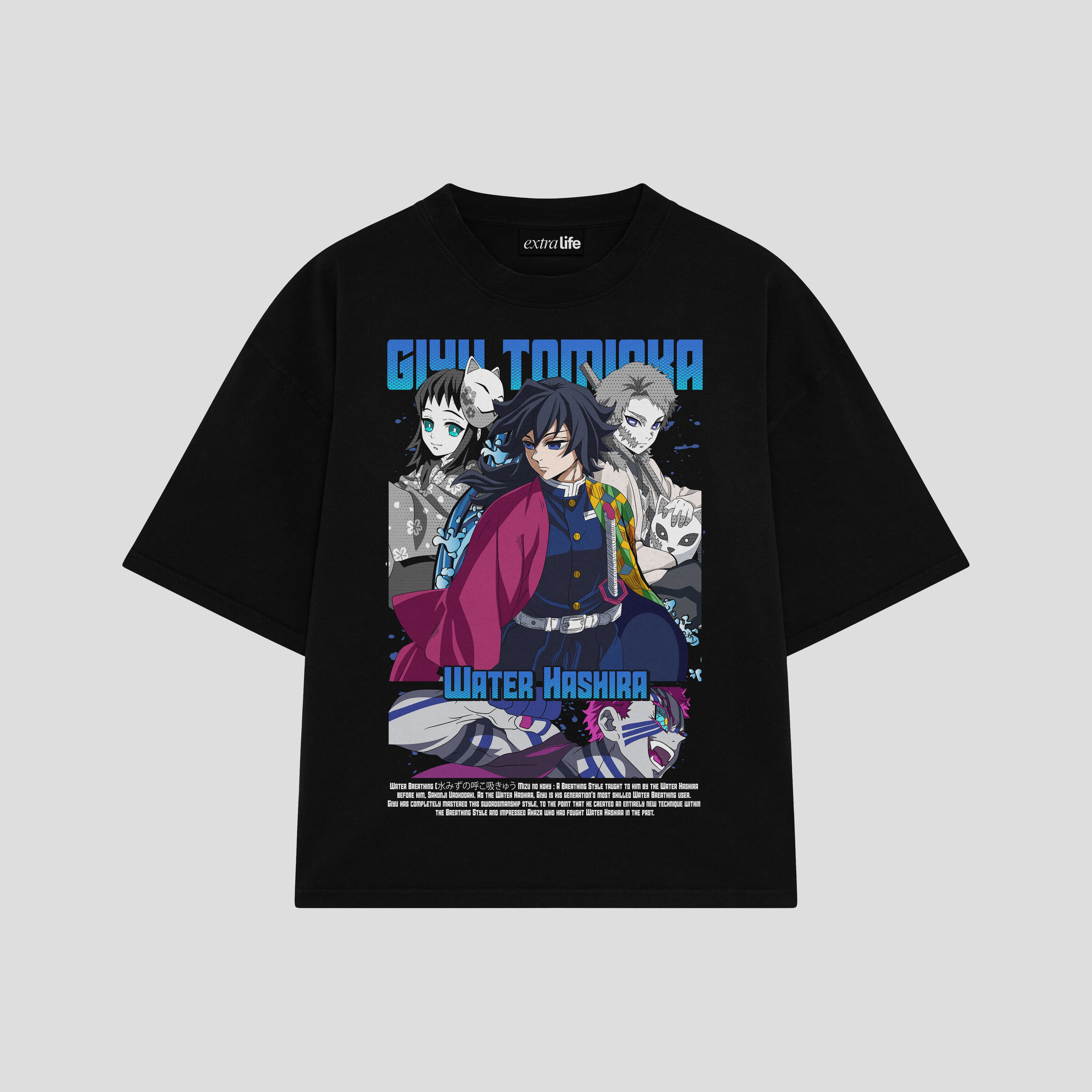 Playera streetwear premium de anime y gaming ExtraLife MX, corte boxy oversized drop shoulder heavyweight en color Deep Black y Off-White, moda urbana mexicana de culto.