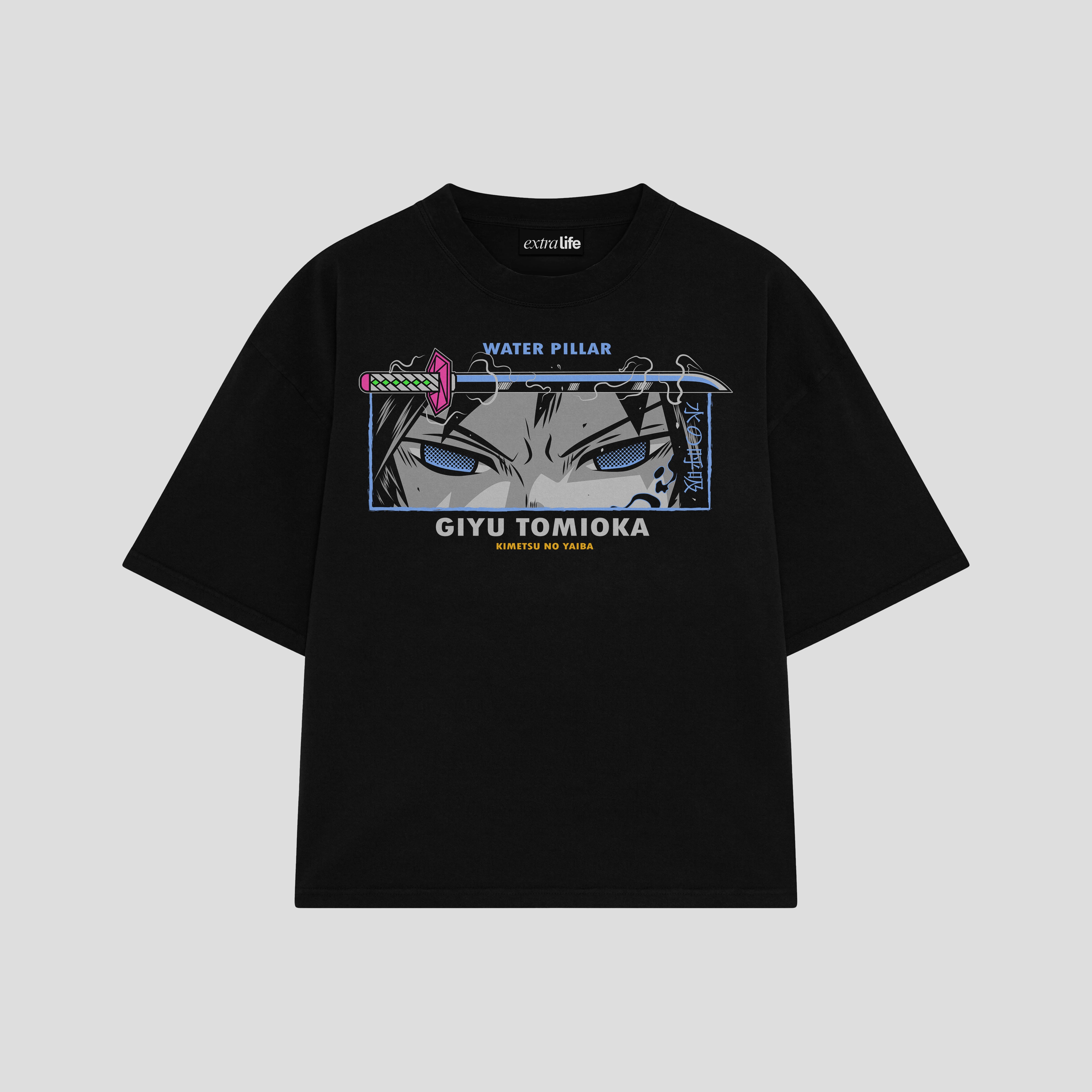 Playera streetwear premium de anime y gaming ExtraLife MX, corte boxy oversized drop shoulder heavyweight en color Deep Black y Off-White, moda urbana mexicana de culto.