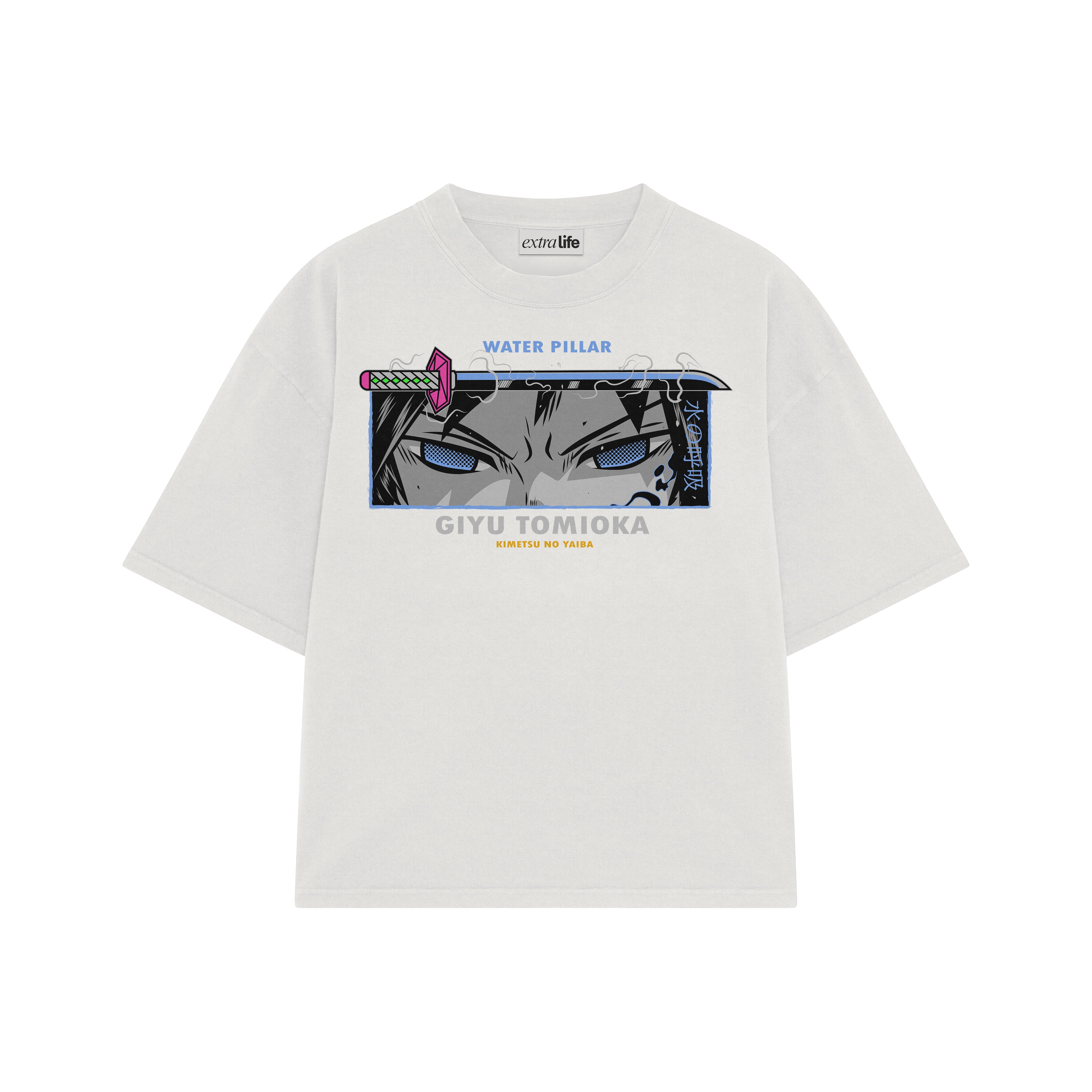 Playera streetwear premium de anime y gaming ExtraLife MX, corte boxy oversized drop shoulder heavyweight en color Deep Black y Off-White, moda urbana mexicana de culto.