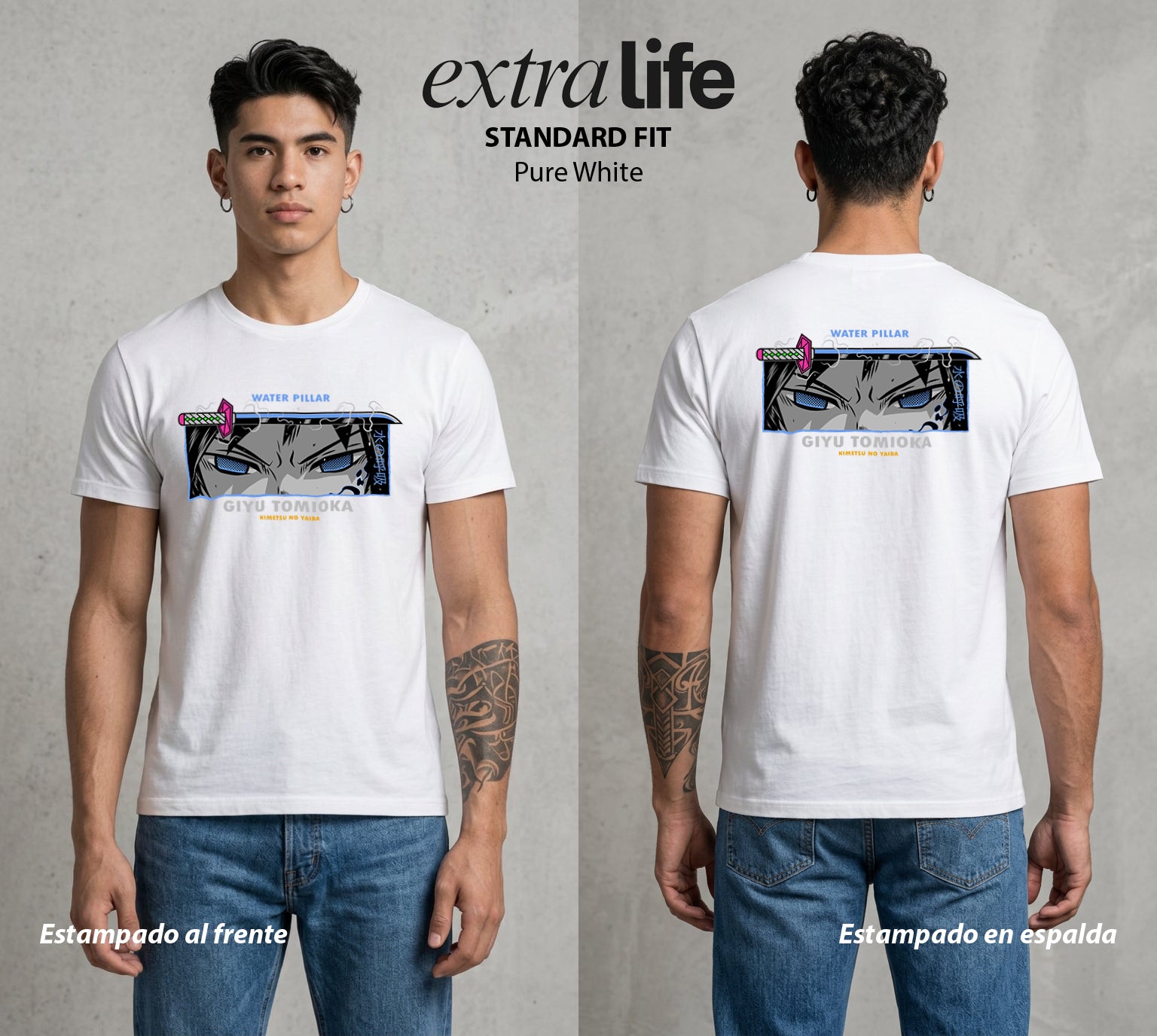 Cazadores de la Noche | Demon Slayer Tomioka #01251 - Playera Standard Fit | Pure White - Foto en modelo