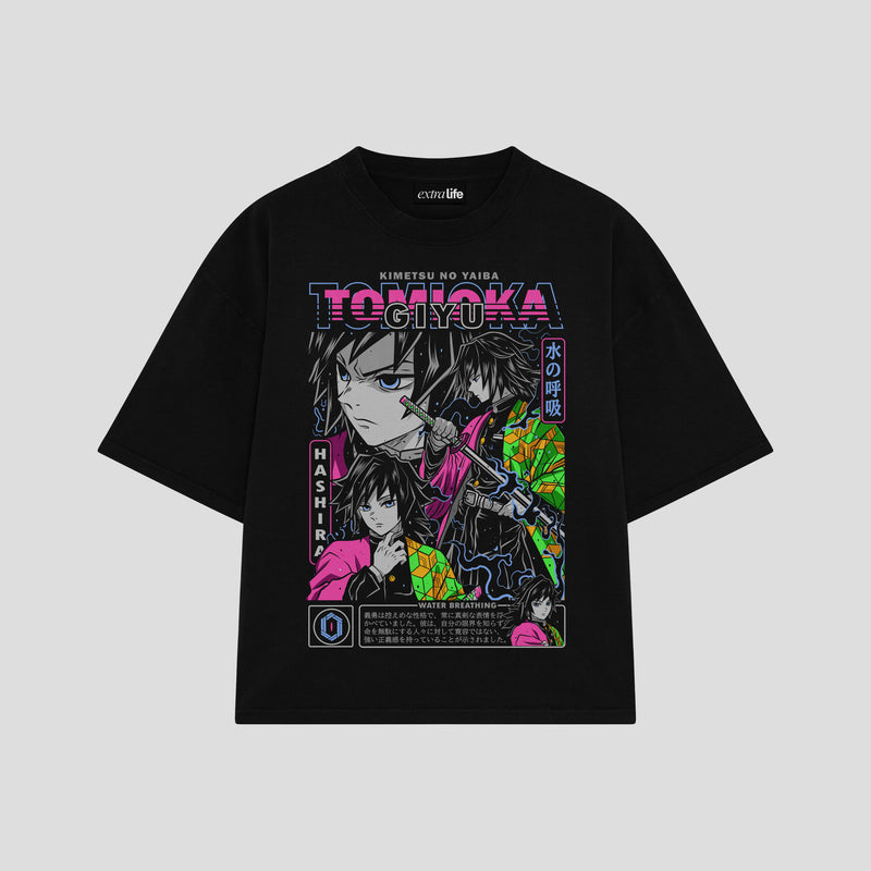 Playera streetwear premium de anime y gaming ExtraLife MX, corte boxy oversized drop shoulder heavyweight en color Deep Black y Off-White, moda urbana mexicana de culto.