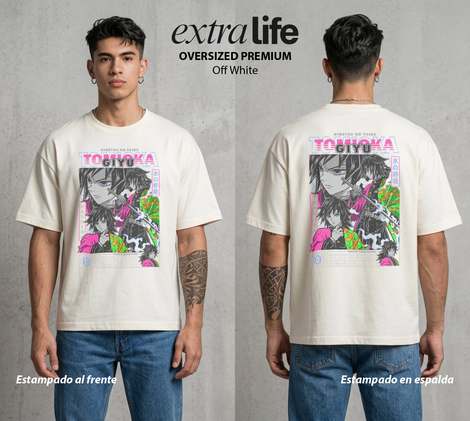 Cazadores de la Noche | Demon Slayer Tomioka #01252 - Playera Oversized Premium | Off White - Foto en modelo
