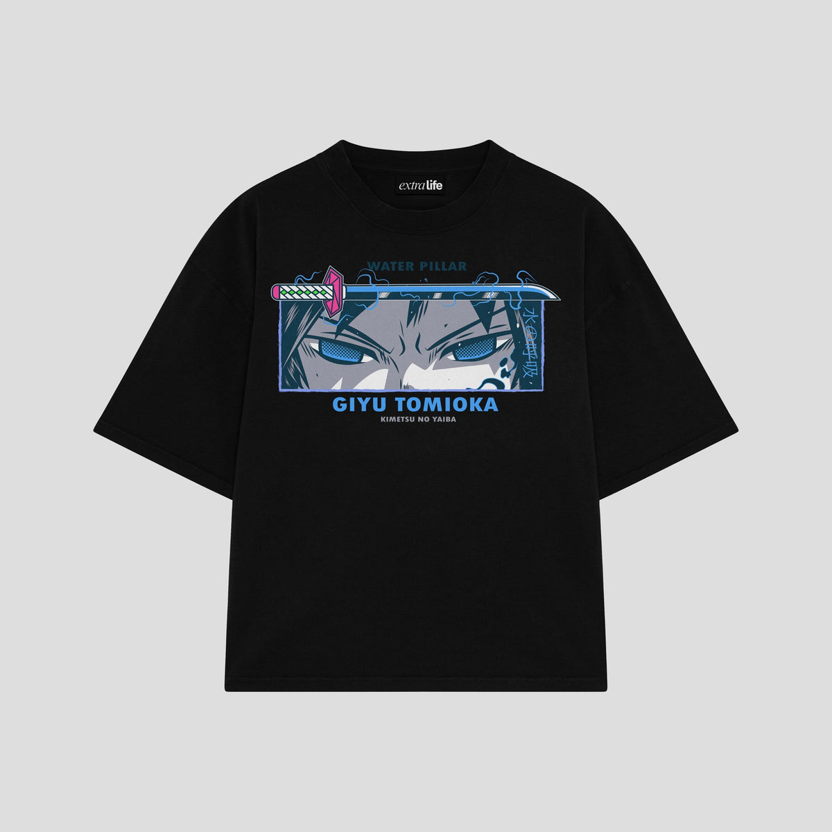Playera streetwear premium de anime y gaming ExtraLife MX, corte oversized drop shoulder ligero y fresco en color Deep Black y Off-White, moda urbana mexicana de culto.