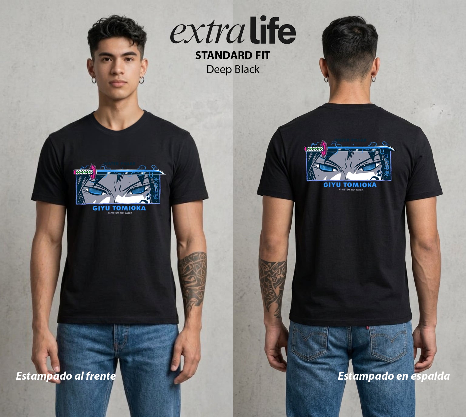 Cazadores de la Noche | Demon Slayer Tomioka #01253 - Playera Standard Fit | Deep Black - Foto en modelo
