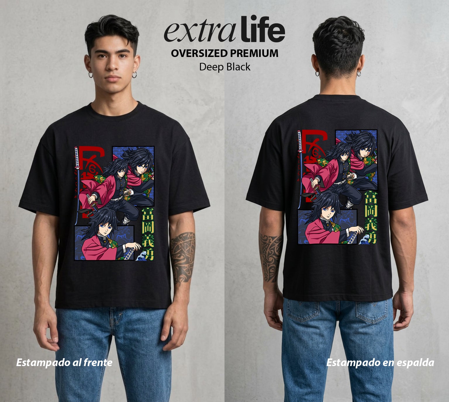 Cazadores de la Noche | Demon Slayer Tomioka #01255 - Playera Oversized Premium | Deep Black - Foto en modelo