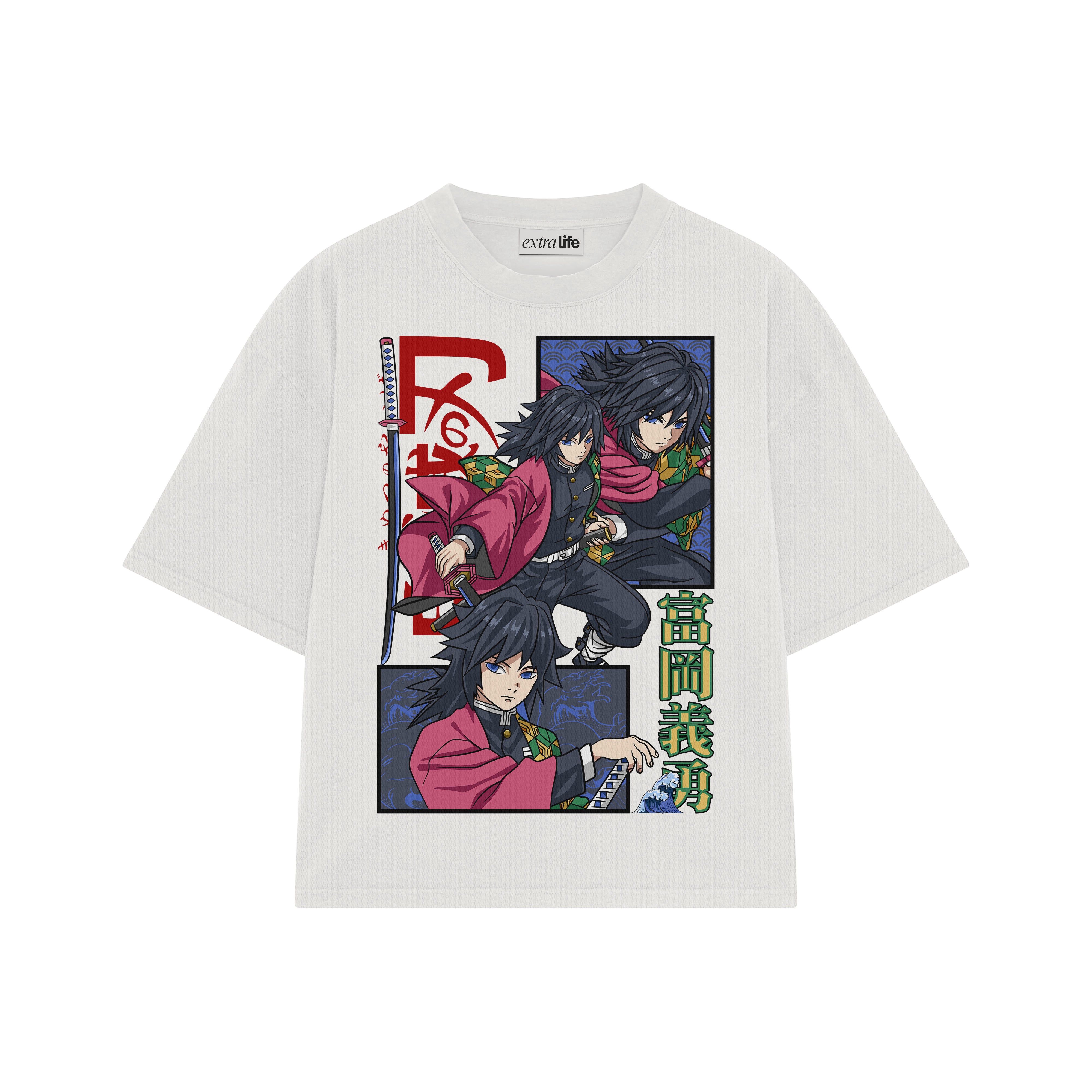 Playera streetwear premium de anime y gaming ExtraLife MX, corte boxy oversized drop shoulder heavyweight en color Deep Black y Off-White, moda urbana mexicana de culto.