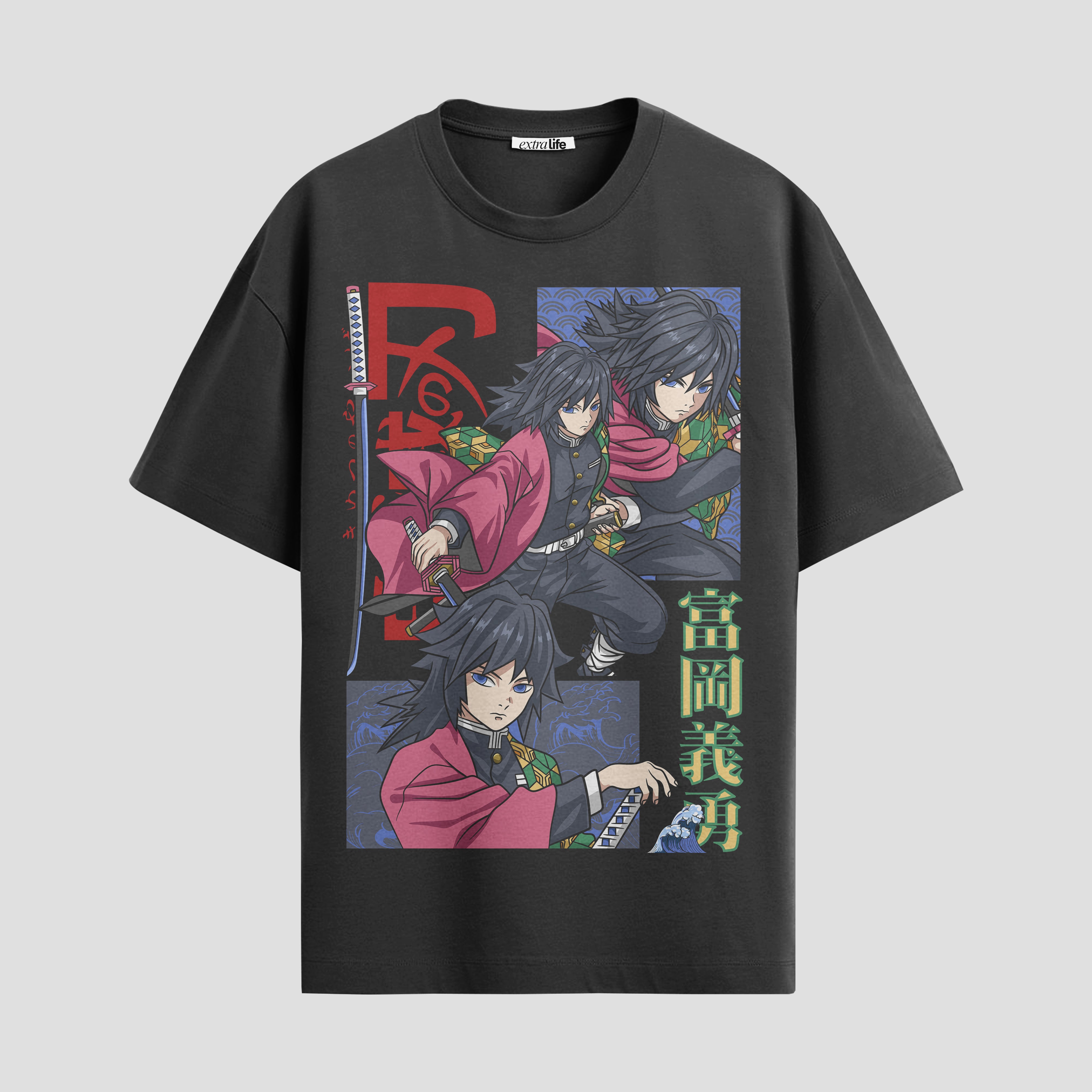 Playera urbana de anime y gaming ExtraLife MX, corte Standard Fit unisex ligero y transpirable en color Deep Black y Pure White, ropa de uso diario para gym y casual.