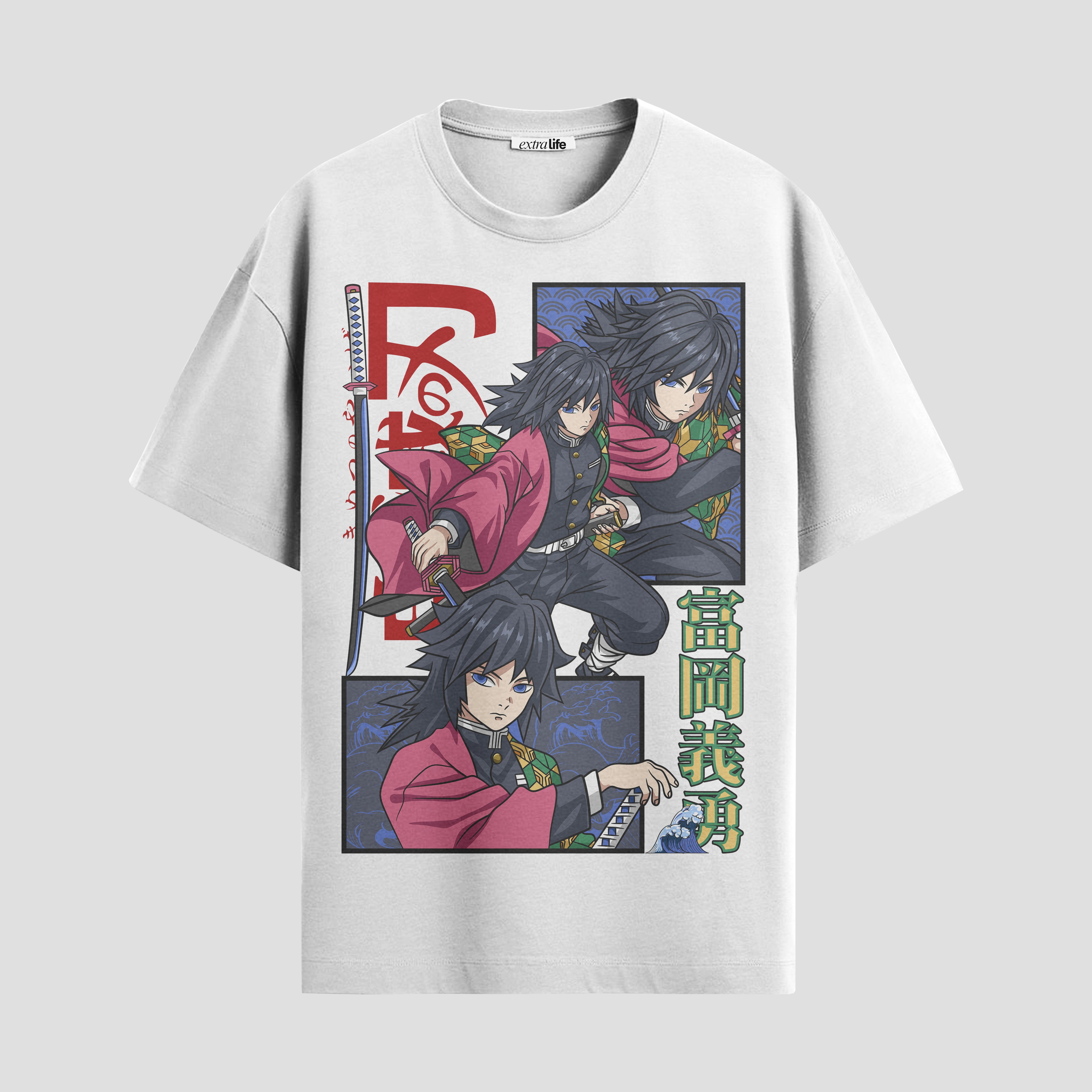Playera urbana de anime y gaming ExtraLife MX, corte Standard Fit unisex ligero y transpirable en color Deep Black y Pure White, ropa de uso diario para gym y casual.