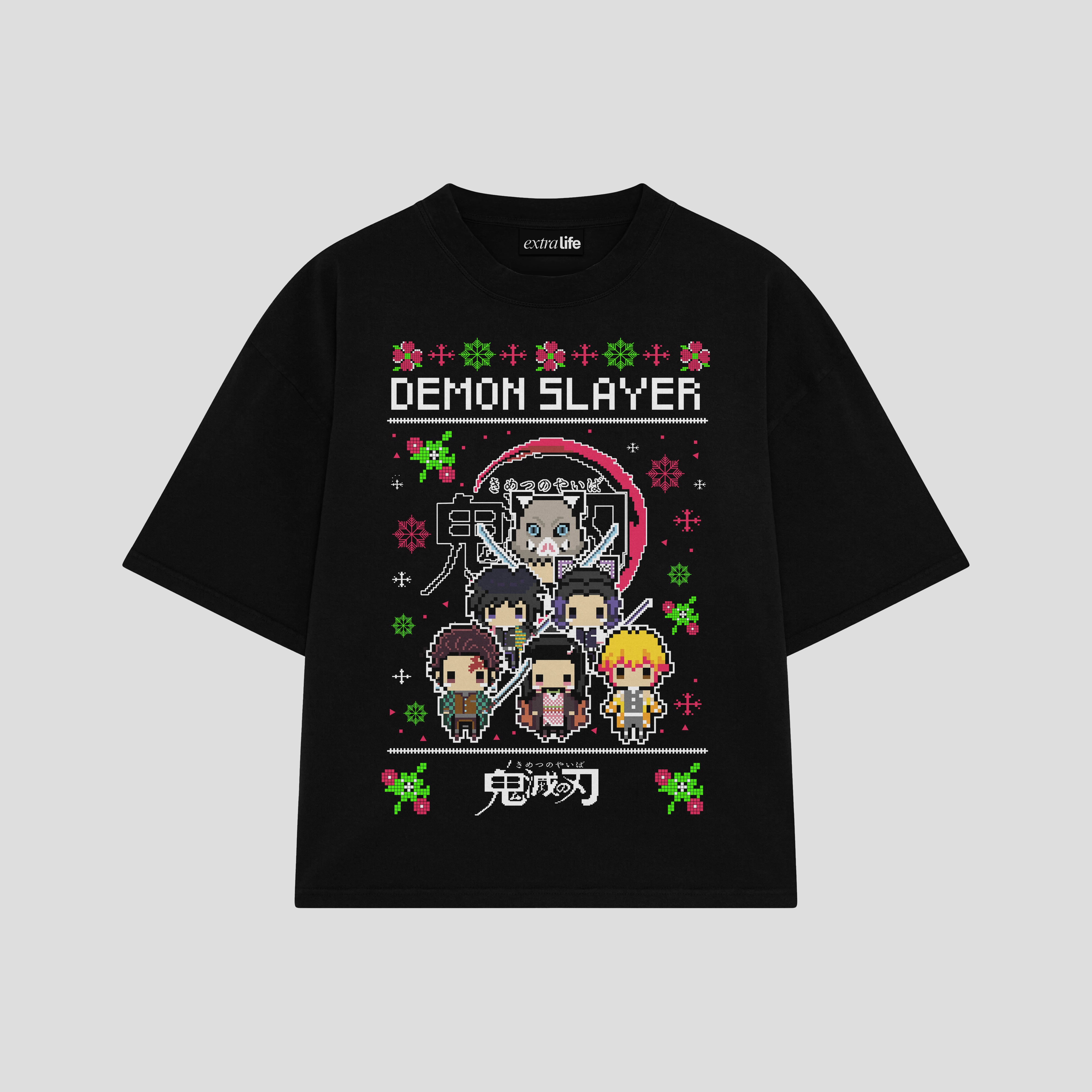 Playera streetwear premium de anime y gaming ExtraLife MX, corte boxy oversized drop shoulder heavyweight en color Deep Black y Off-White, moda urbana mexicana de culto.