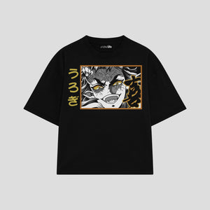 Playera streetwear premium de anime y gaming ExtraLife MX, corte boxy oversized drop shoulder heavyweight en color Deep Black y Off-White, moda urbana mexicana de culto.