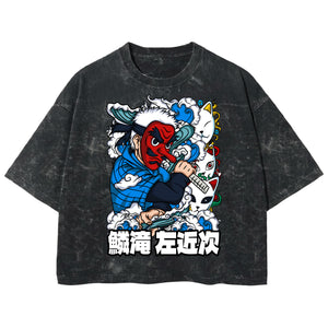 Playera streetwear premium de anime y gaming ExtraLife MX, corte boxy deluxe mineral wash heavyweight en color Acid Wash, moda urbana mexicana de culto.
