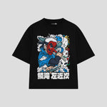 Playera streetwear premium de anime y gaming ExtraLife MX, corte boxy oversized drop shoulder heavyweight en color Deep Black y Off-White, moda urbana mexicana de culto.