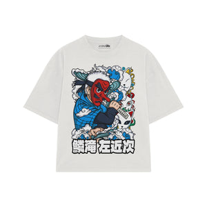 Playera streetwear premium de anime y gaming ExtraLife MX, corte boxy oversized drop shoulder heavyweight en color Deep Black y Off-White, moda urbana mexicana de culto.