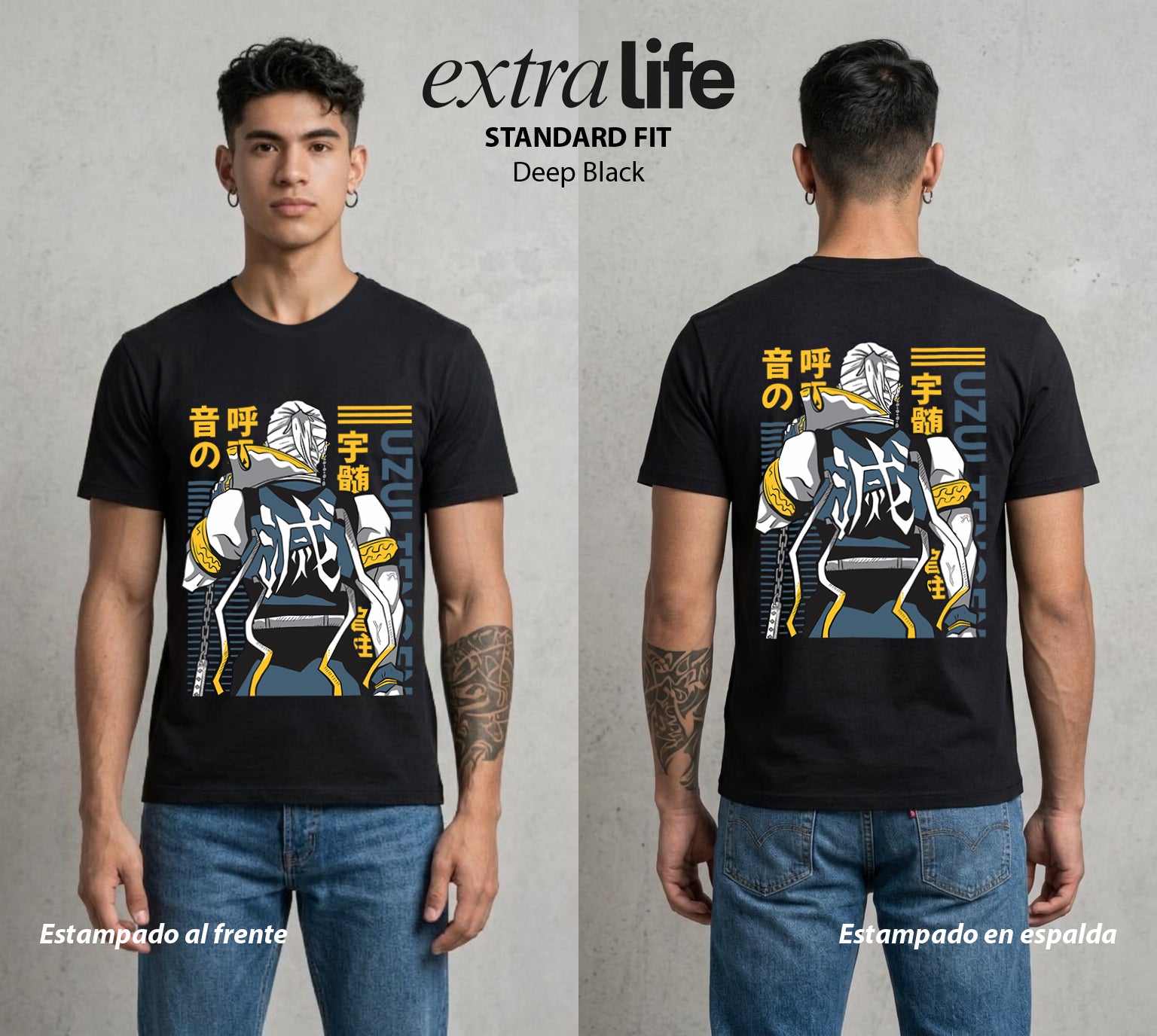 Cazadores de la Noche | El Dios del Entretenimiento #01262 - Playera Standard Fit | Deep Black - Foto en modelo