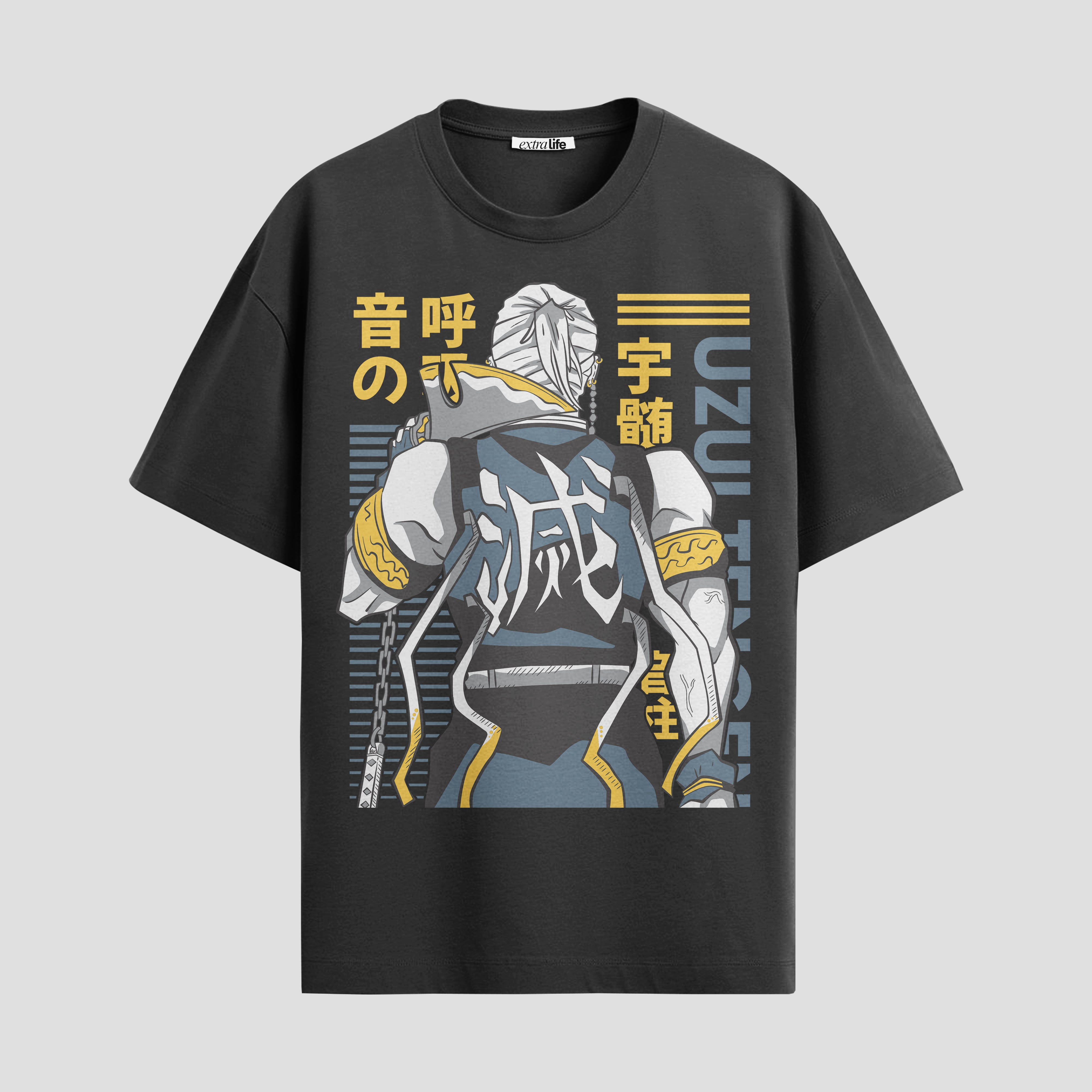Playera urbana de anime y gaming ExtraLife MX, corte Standard Fit unisex ligero y transpirable en color Deep Black y Pure White, ropa de uso diario para gym y casual.