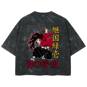 Playera streetwear premium de anime y gaming ExtraLife MX, corte boxy deluxe mineral wash heavyweight en color Acid Wash, moda urbana mexicana de culto.