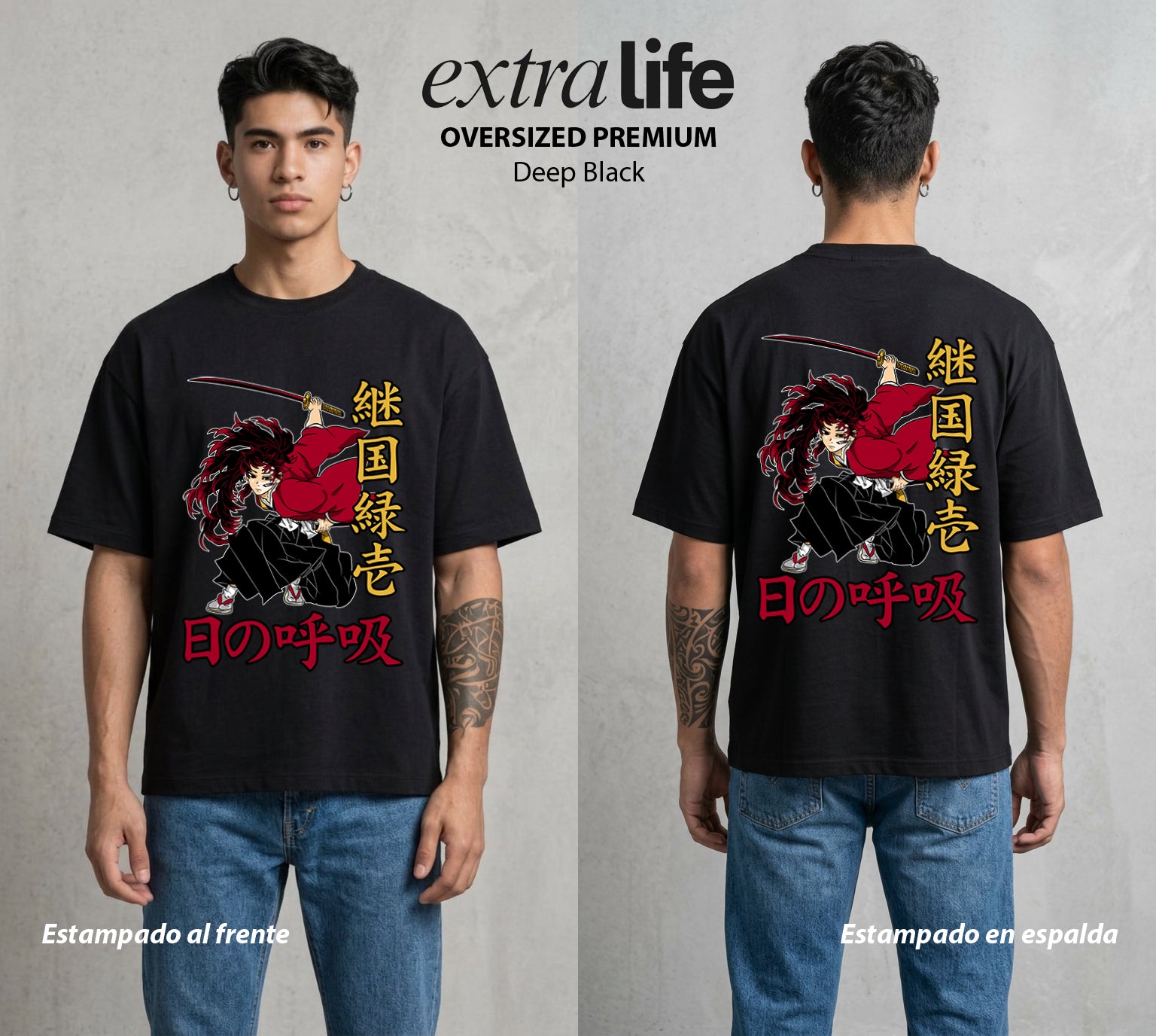 Cazadores de la Noche | El Primer Cazador #01264 - Playera Oversized Premium | Deep Black - Foto en modelo