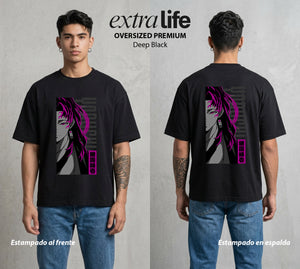 Cazadores de la Noche | La Respiracion del Sol #01265 - Playera Oversized Premium | Deep Black - Foto en modelo