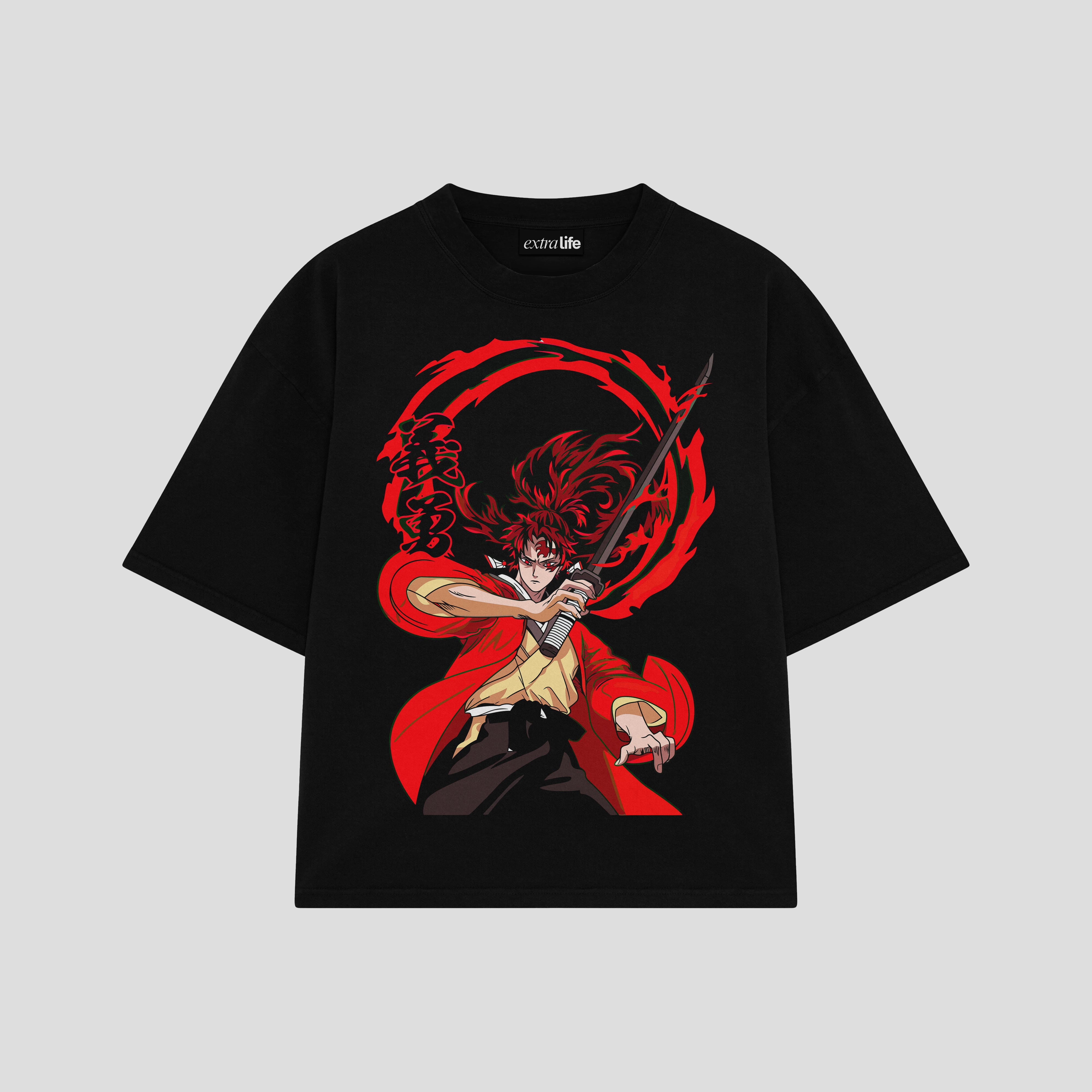 Playera streetwear premium de anime y gaming ExtraLife MX, corte boxy oversized drop shoulder heavyweight en color Deep Black y Off-White, moda urbana mexicana de culto.