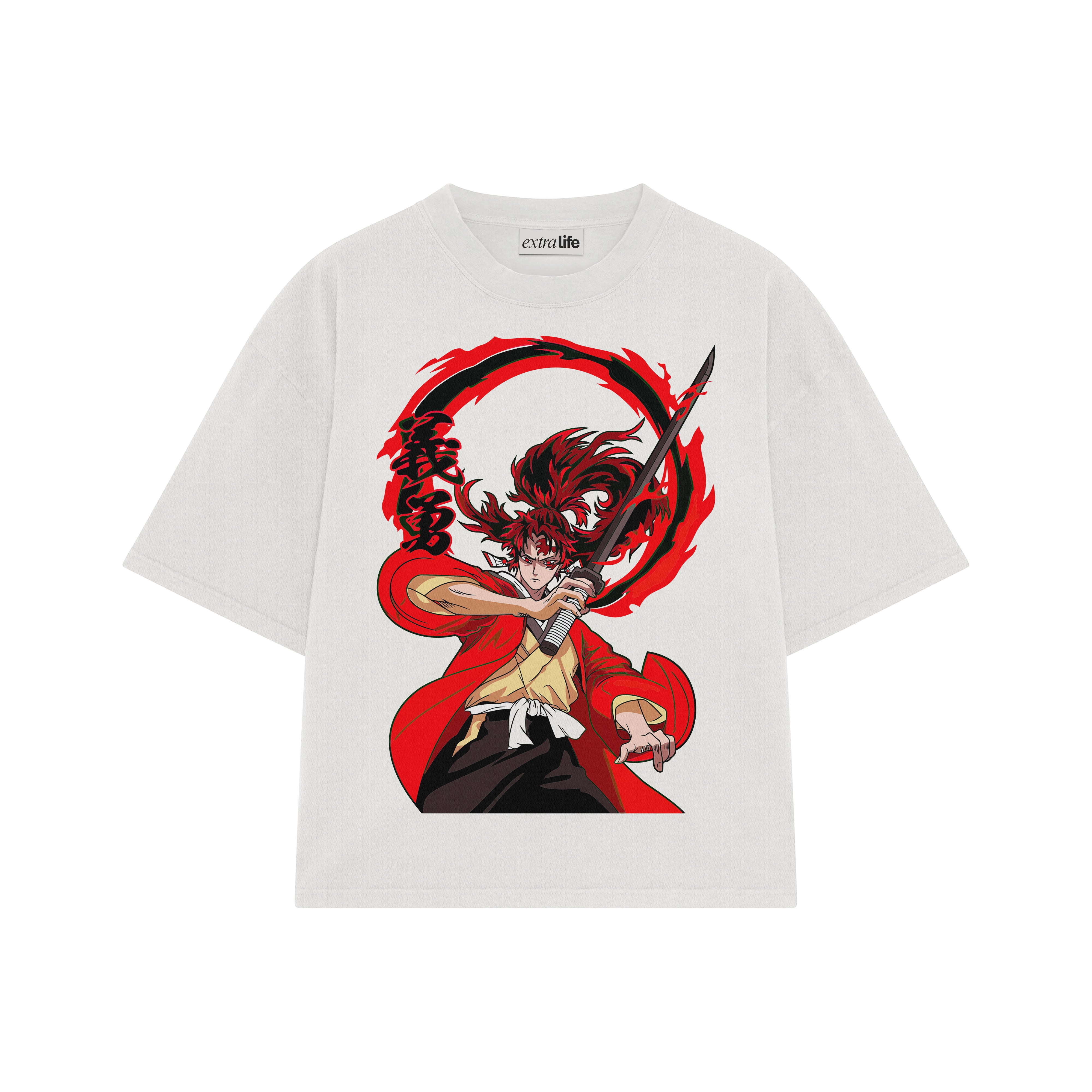 Playera streetwear premium de anime y gaming ExtraLife MX, corte boxy oversized drop shoulder heavyweight en color Deep Black y Off-White, moda urbana mexicana de culto.