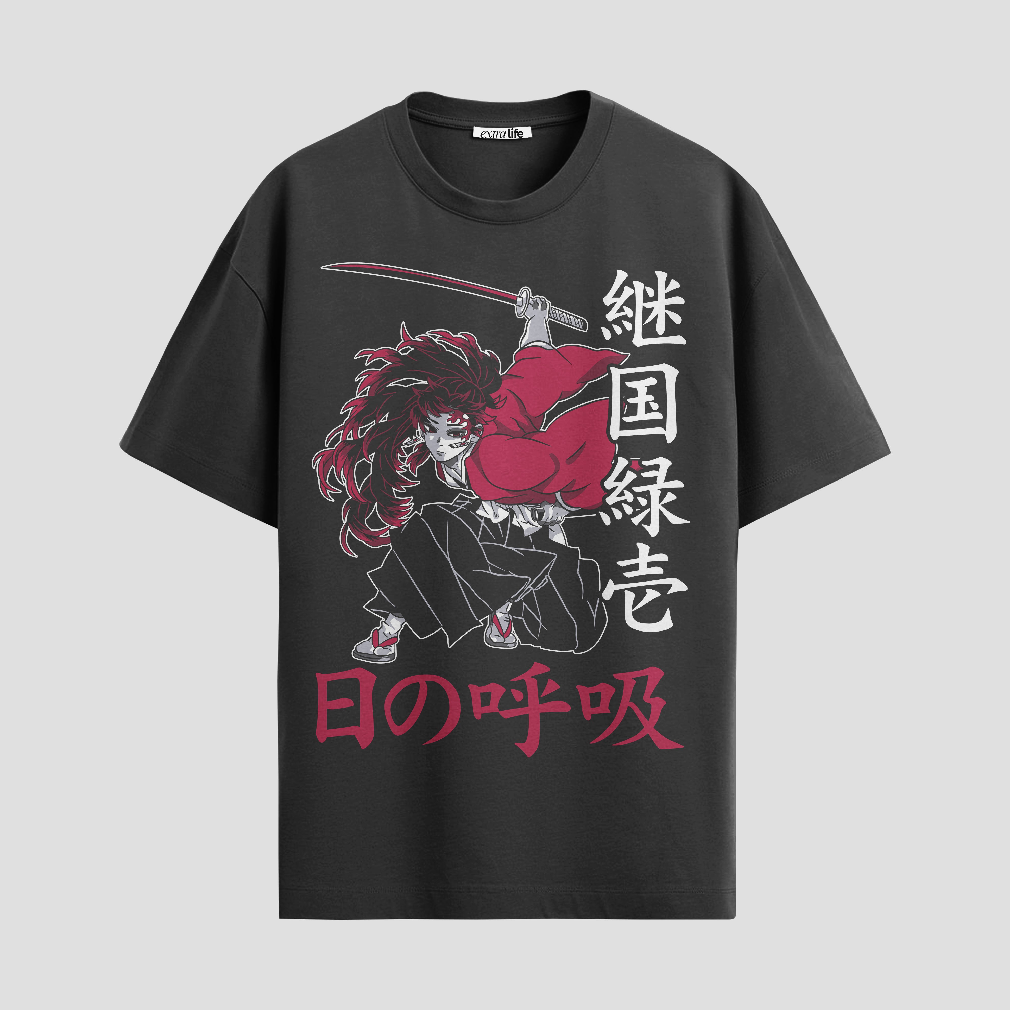 Playera urbana de anime y gaming ExtraLife MX, corte Standard Fit unisex ligero y transpirable en color Deep Black y Pure White, ropa de uso diario para gym y casual.