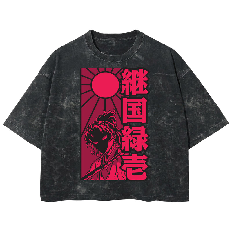 Playera streetwear premium de anime y gaming ExtraLife MX, corte boxy deluxe mineral wash heavyweight en color Acid Wash, moda urbana mexicana de culto.