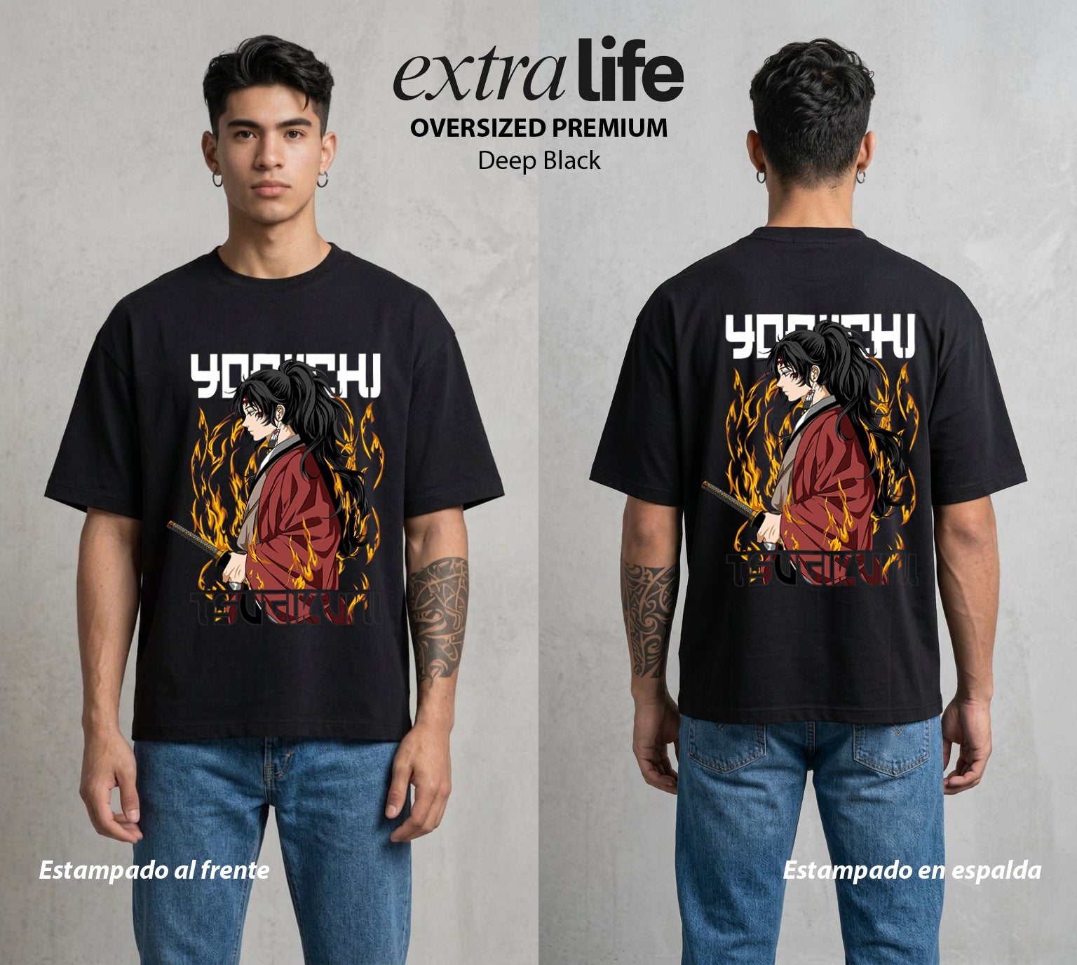 Cazadores de la Noche | El Primer Cazador #01270 - Playera Oversized Premium | Deep Black - Foto en modelo