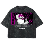 Playera streetwear premium de anime y gaming ExtraLife MX, corte boxy deluxe mineral wash heavyweight en color Acid Wash, moda urbana mexicana de culto.