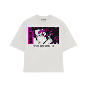 Playera streetwear premium de anime y gaming ExtraLife MX, corte boxy oversized drop shoulder heavyweight en color Deep Black y Off-White, moda urbana mexicana de culto.