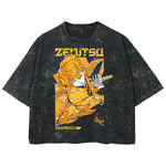 Playera streetwear premium de anime y gaming ExtraLife MX, corte boxy deluxe mineral wash heavyweight en color Acid Wash, moda urbana mexicana de culto.