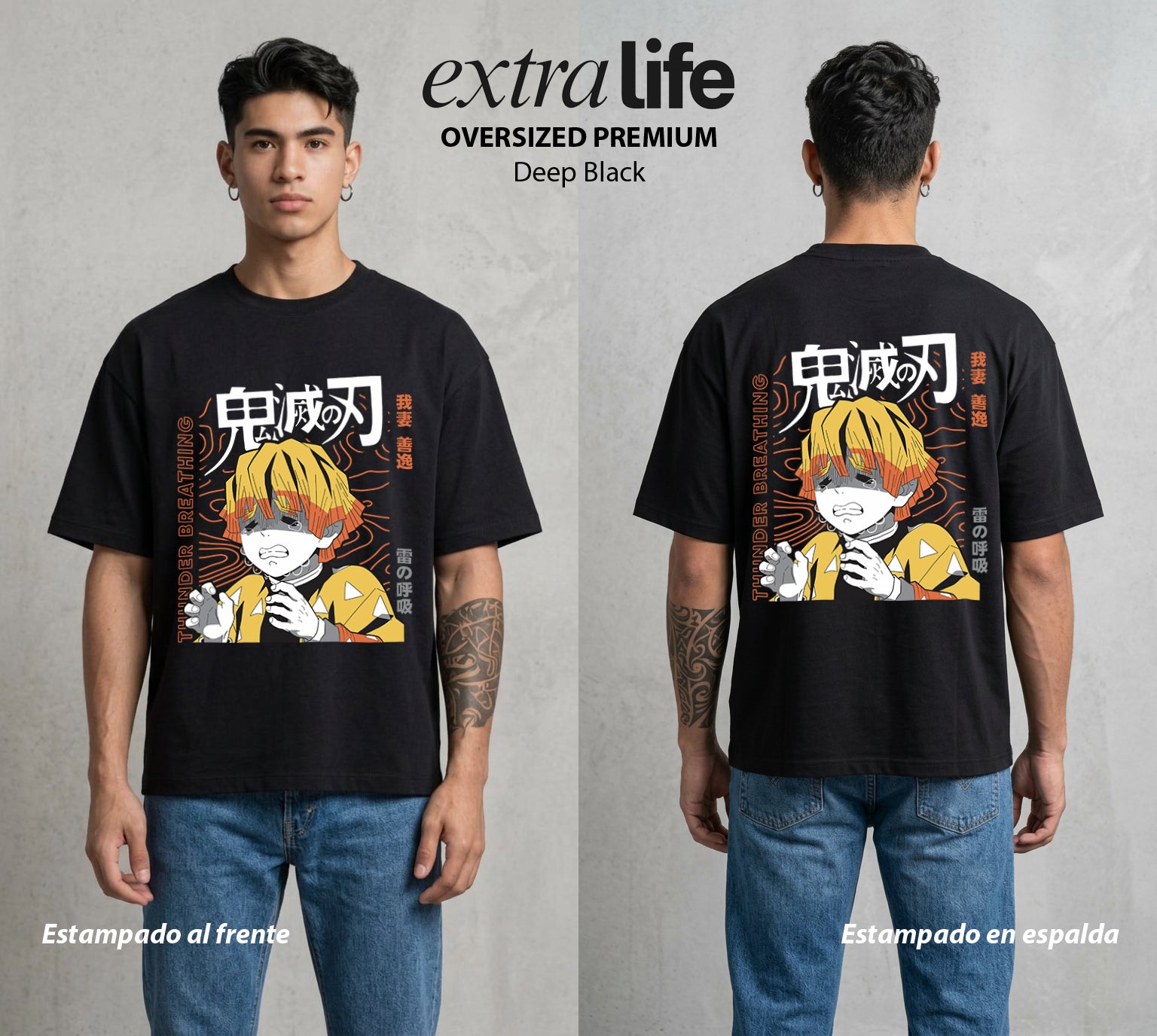 Cazadores de la Noche | El Cobarde del Trueno #01273 - Playera Oversized Premium | Deep Black - Foto en modelo