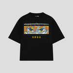Playera streetwear premium de anime y gaming ExtraLife MX, corte boxy oversized drop shoulder heavyweight en color Deep Black y Off-White, moda urbana mexicana de culto.