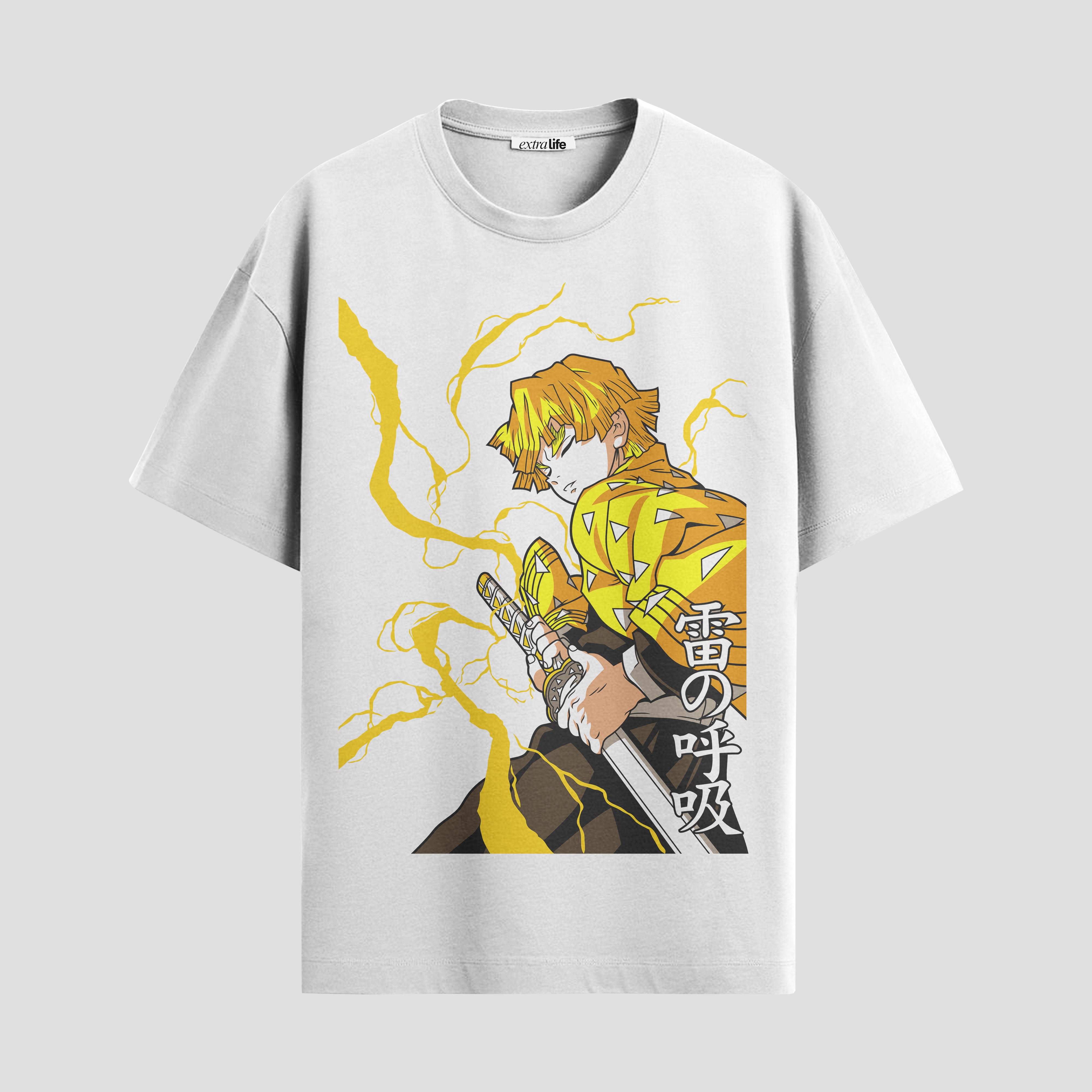 Playera urbana de anime y gaming ExtraLife MX, corte Standard Fit unisex ligero y transpirable en color Deep Black y Pure White, ropa de uso diario para gym y casual.
