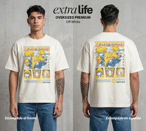 Cazadores de la Noche | El Rayo del Miedo #01278 - Playera Oversized Premium | Off White - Foto en modelo