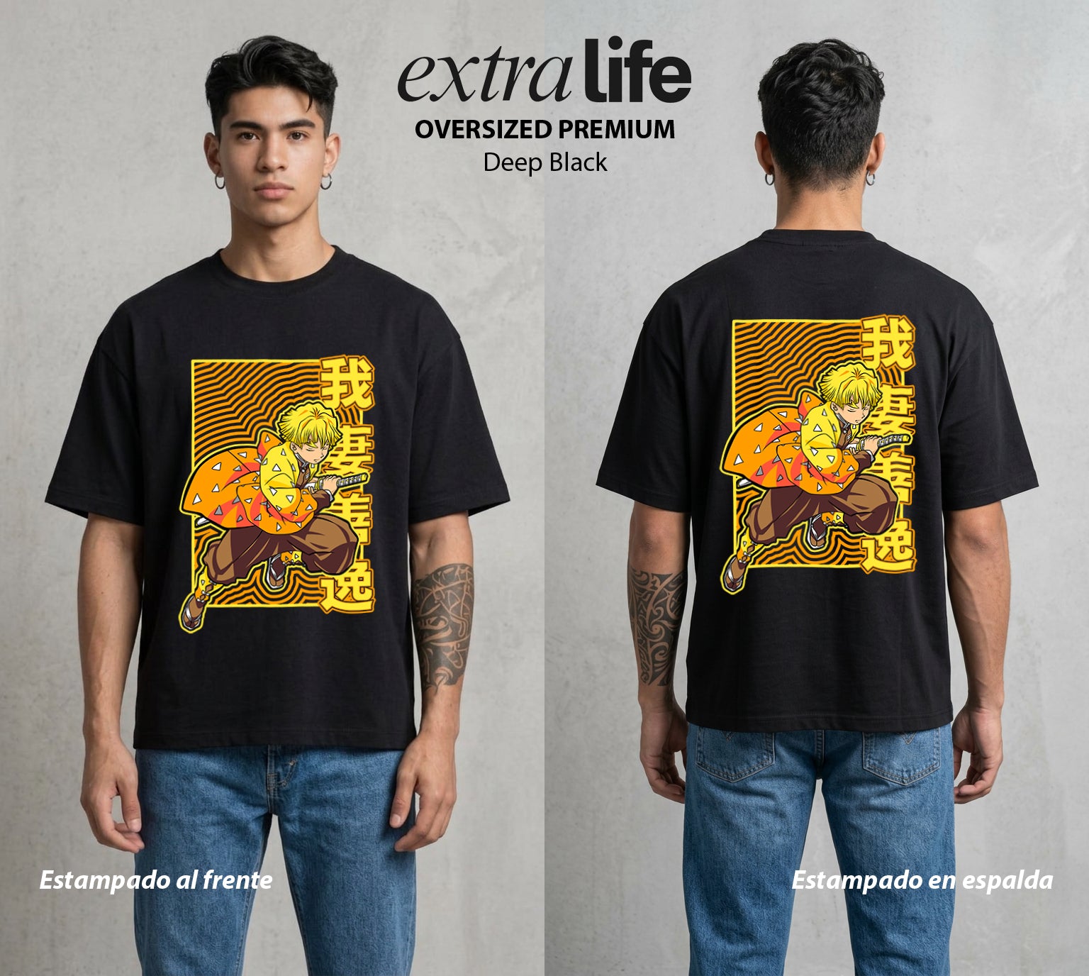 Cazadores de la Noche | El Cobarde del Trueno #01279 - Playera Oversized Premium | Deep Black - Foto en modelo