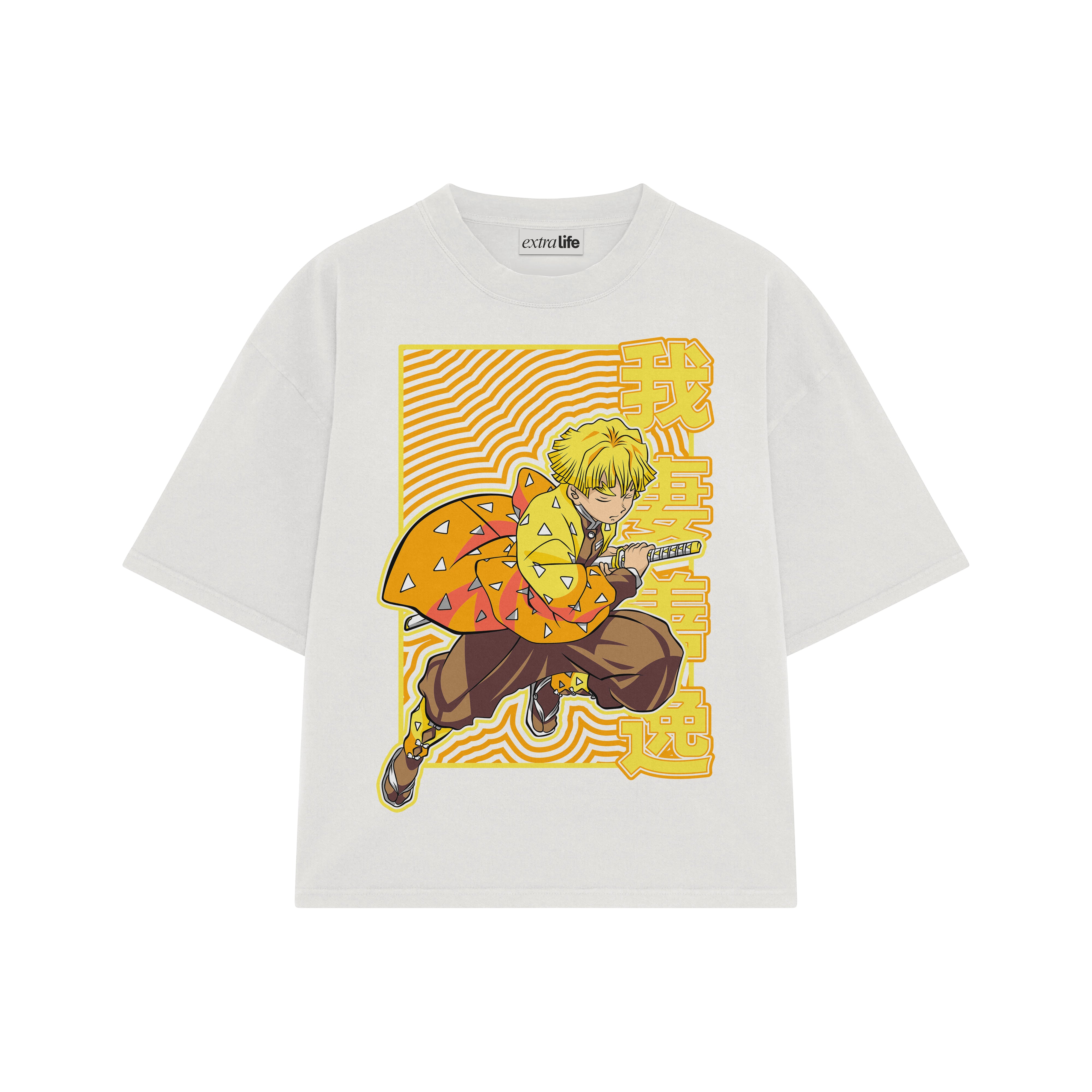 Playera streetwear premium de anime y gaming ExtraLife MX, corte boxy oversized drop shoulder heavyweight en color Deep Black y Off-White, moda urbana mexicana de culto.