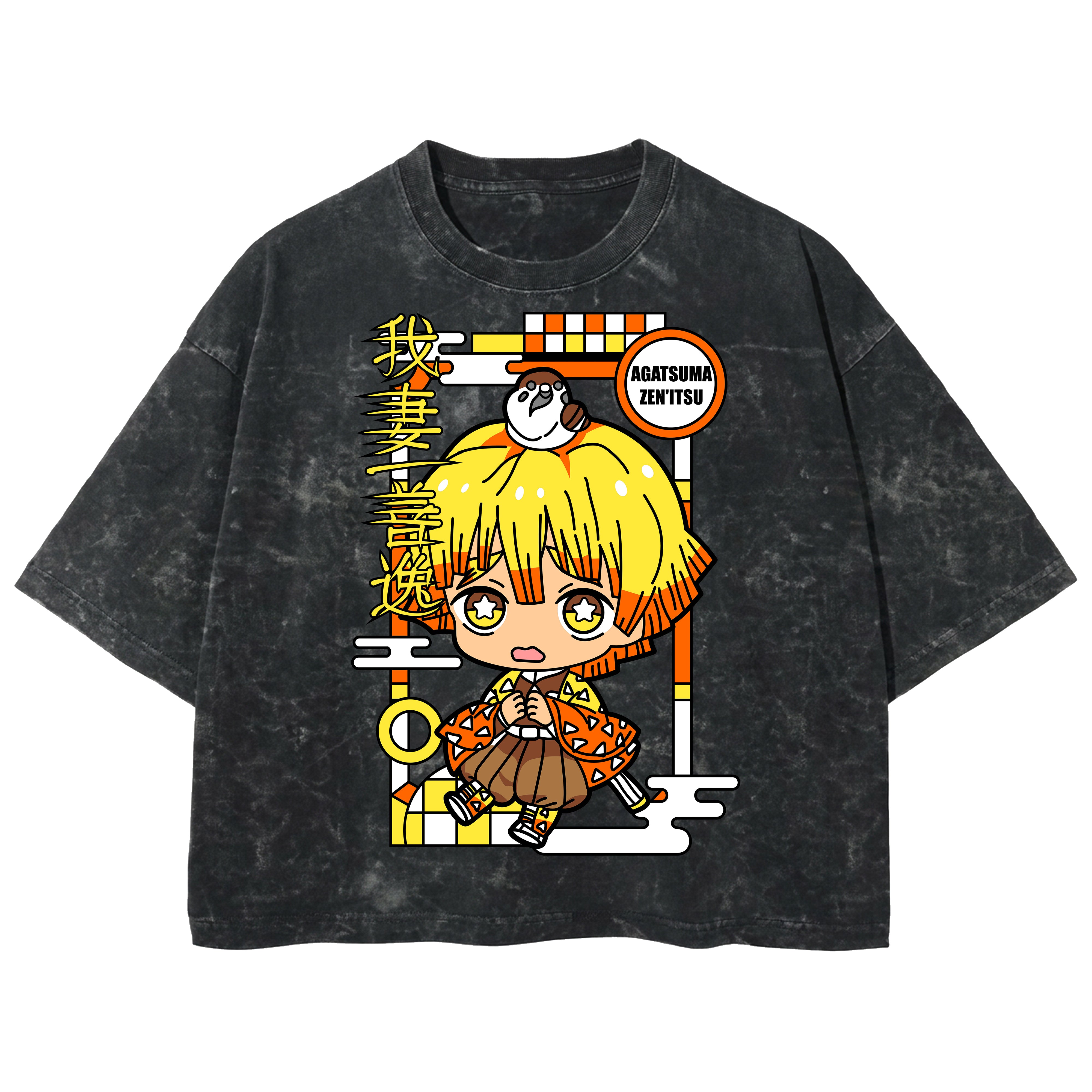 Playera streetwear premium de anime y gaming ExtraLife MX, corte boxy deluxe mineral wash heavyweight en color Acid Wash, moda urbana mexicana de culto.