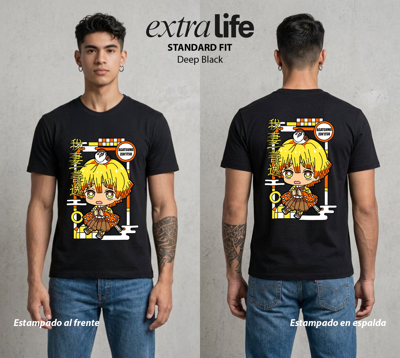 Cazadores de la Noche | El Rayo del Miedo #01281 - Playera Standard Fit | Deep Black - Foto en modelo