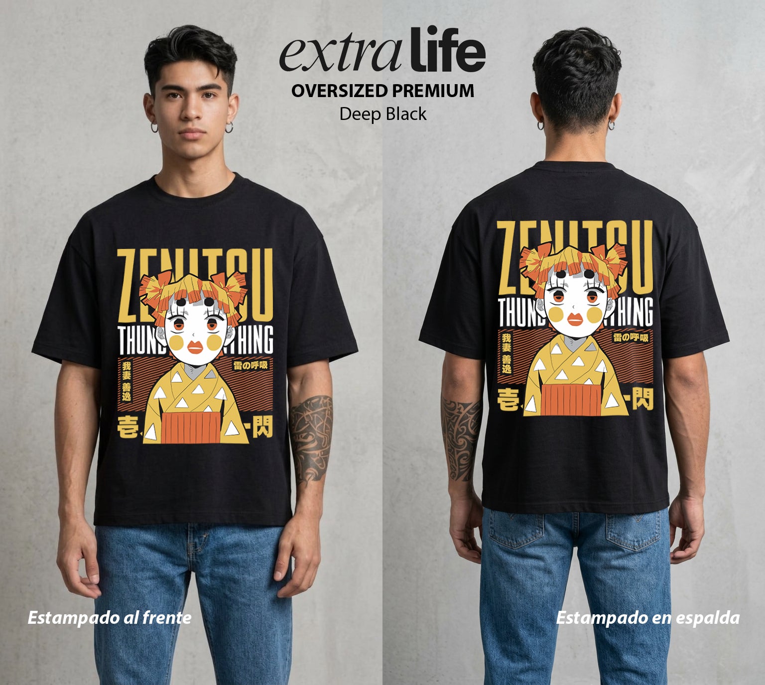 Cazadores de la Noche | El Rayo del Miedo #01282 - Playera Oversized Premium | Deep Black - Foto en modelo