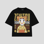 Playera streetwear premium de anime y gaming ExtraLife MX, corte boxy oversized drop shoulder heavyweight en color Deep Black y Off-White, moda urbana mexicana de culto.