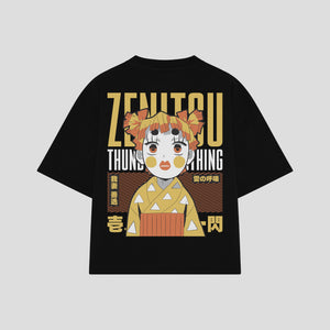 Playera streetwear premium de anime y gaming ExtraLife MX, corte boxy oversized drop shoulder heavyweight en color Deep Black y Off-White, moda urbana mexicana de culto.