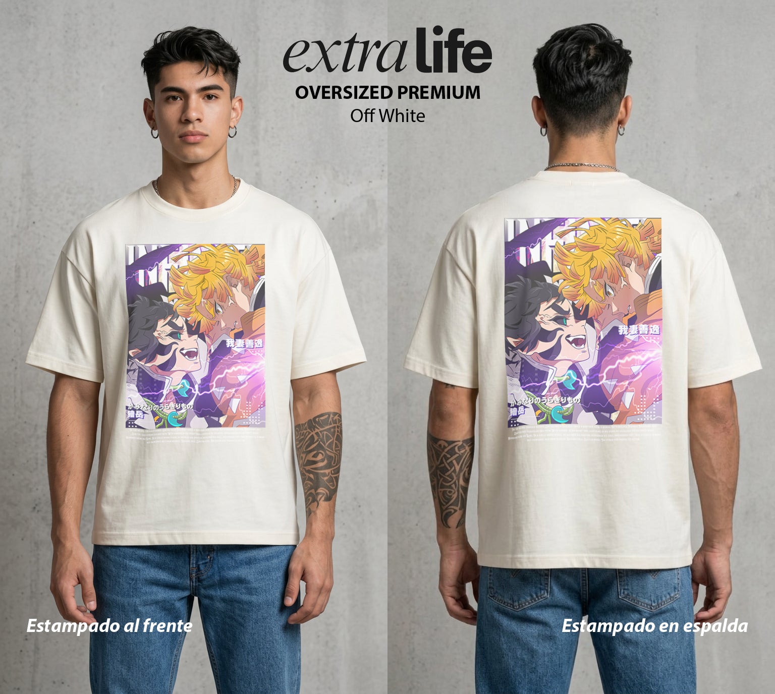 Cazadores de la Noche | El Rayo del Miedo #01283 - Playera Oversized Premium | Off White - Foto en modelo