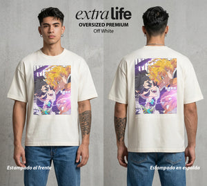 Cazadores de la Noche | El Rayo del Miedo #01283 - Playera Oversized Premium | Off White - Foto en modelo