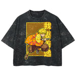 Playera streetwear premium de anime y gaming ExtraLife MX, corte boxy deluxe mineral wash heavyweight en color Acid Wash, moda urbana mexicana de culto.