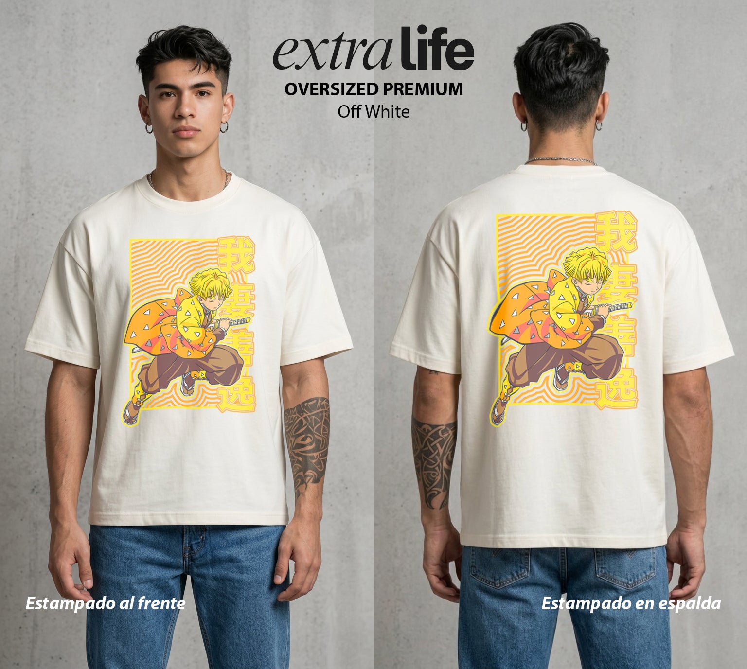 Cazadores de la Noche | Un Solo Estilo #01284 - Playera Oversized Premium | Off White - Foto en modelo