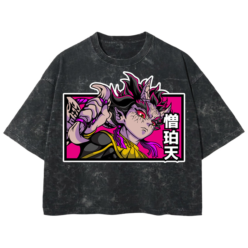Playera streetwear premium de anime y gaming ExtraLife MX, corte boxy deluxe mineral wash heavyweight en color Acid Wash, moda urbana mexicana de culto.